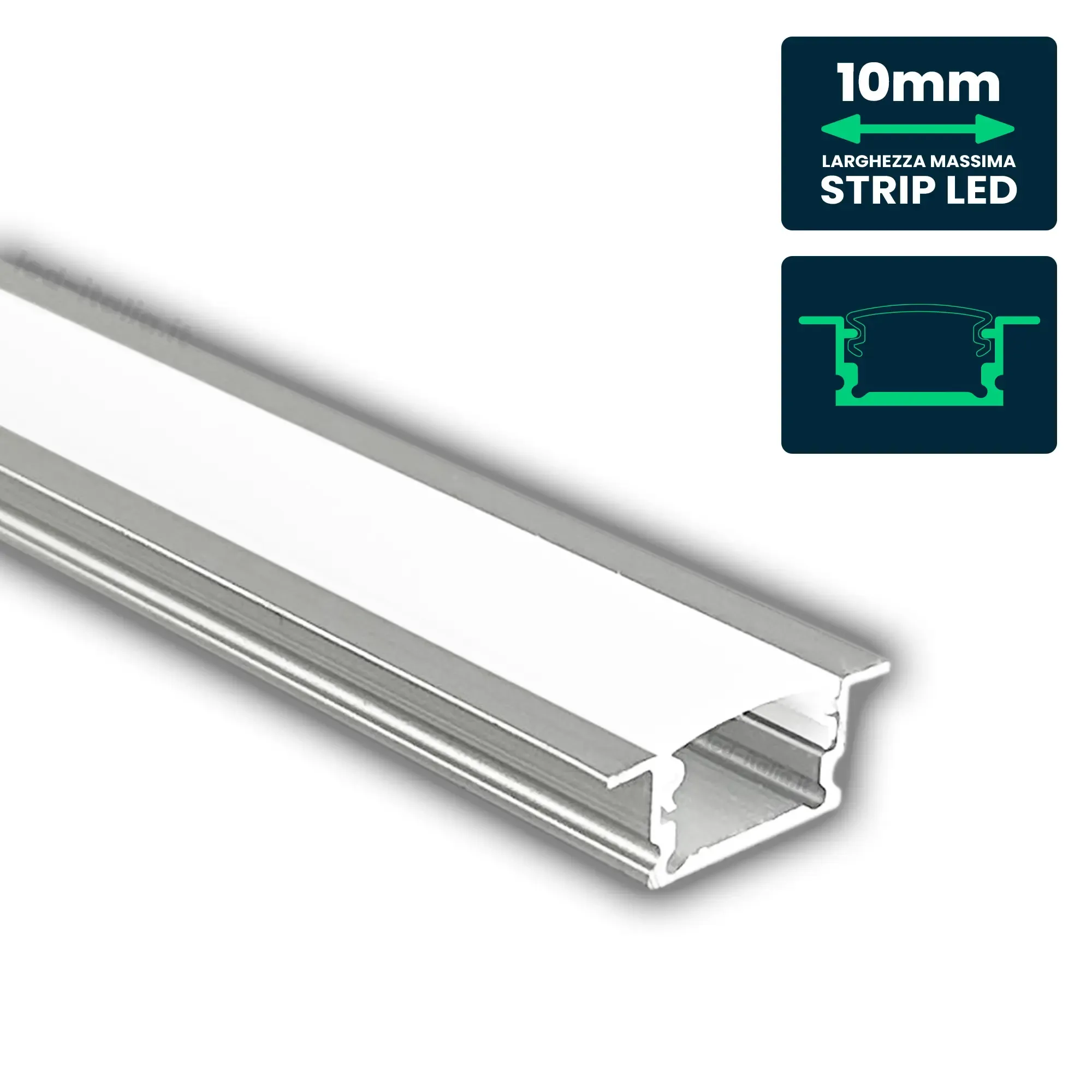 V-TAC Profilo Lineare da Incasso per Strip LED fino a 10mm Alluminio Silver con Copertura Opaca 2000x19.2x7mm