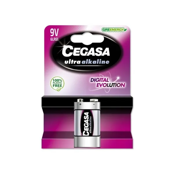 Confezione da 1 batteria alcalina Cegasa Ultra 6LR61 da 9 V - Alta tecnologia - Maggiore capacità potenza e prestazioni