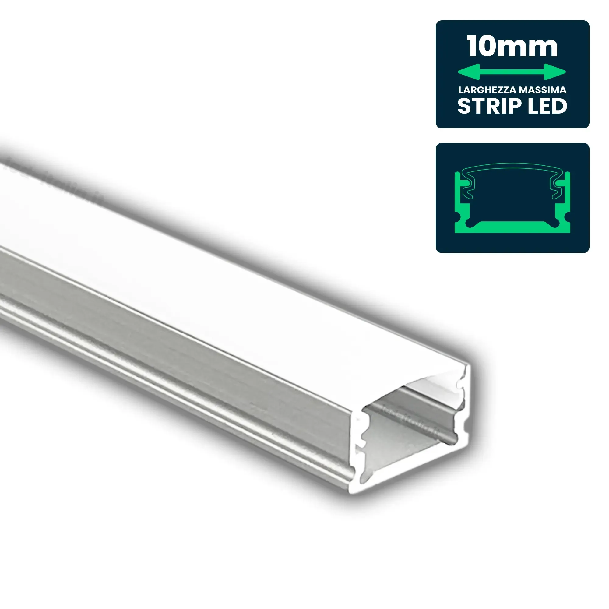 V-TAC Profilo Lineare per Strip LED fino a 10mm Alluminio Silver con Copertura Opaca 2000x13.2x7mm