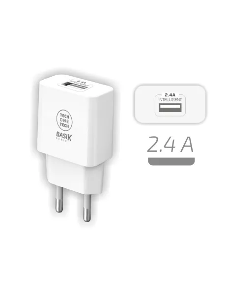Caricabatterie da muro TechOneTech Basik 1 USB-A 12W - Bianco