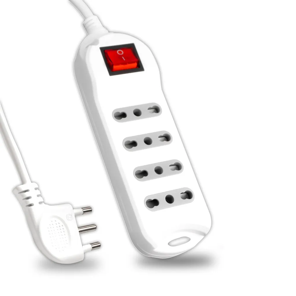 V-TAC Multipresa con Cavo 15m 4 Prese 10/16A 2P Bipasso con Interruttore Luminoso e Spina 16A 2P Colore Bianco