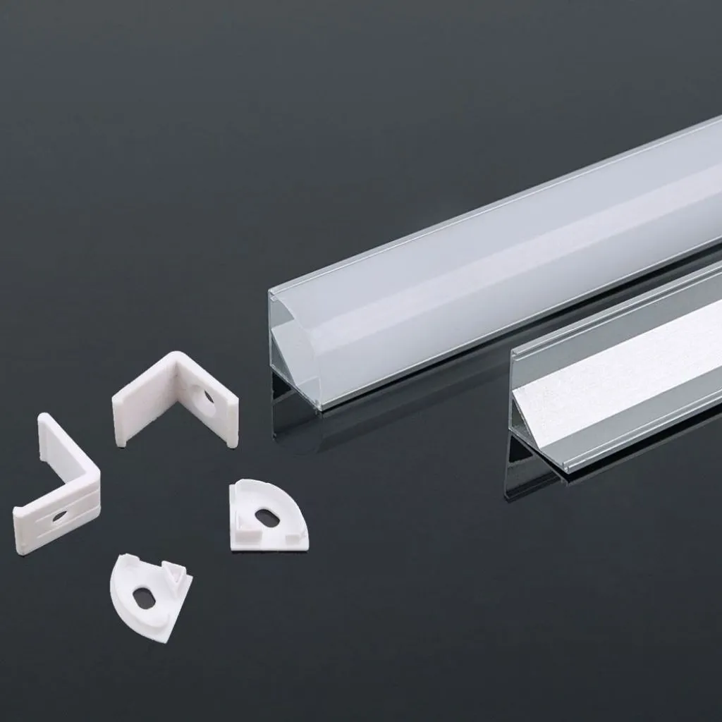V-TAC Profilo in Alluminio Angolare Colore Silver per Strip LED (Max l: 105mm) Copertura Satinata 2000 x 158 x 158mm