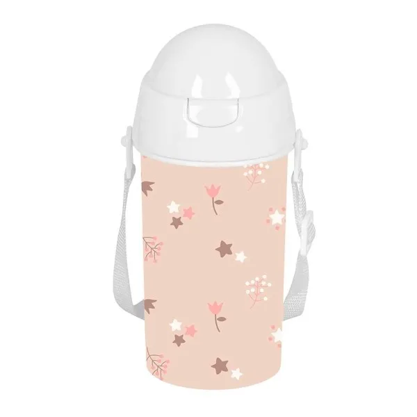Bottiglia Safta Flowers da 500 ml - PVC senza BPA - Cannuccia interna - 73x73x195 mm - Rosa pastello