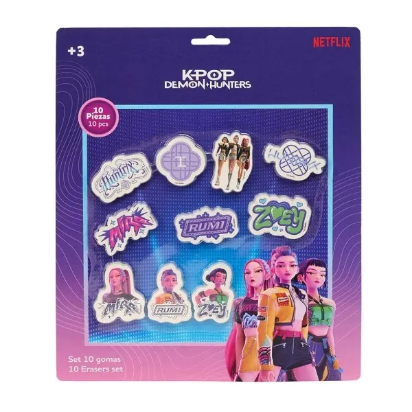 Confezione da 10 gomme da cancellare Safta K-Pop Demon Hunters - 10 design diversi - Blister - 25x30 cm - Multicolore