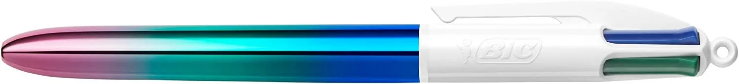 Penna a sfera retrattile Bic con gradiente a 4 colori - Punta media da 10 mm - Inchiostro a base di olio - Corpo bianco/gradiente tricolore - 4 colori