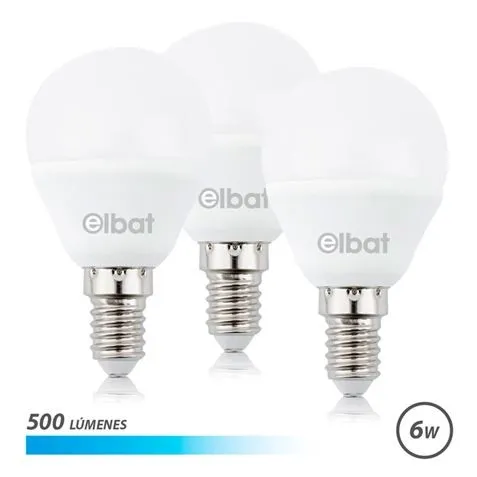 Elbat Pack da 3 Lampadine LED G45 6W - 500LM - Attacco E14 - Luce Fredda