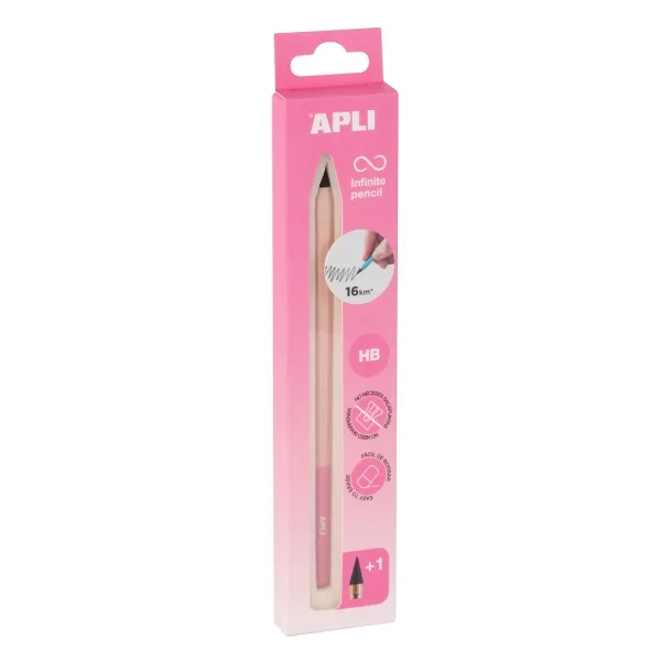 Apli Infinite Pencil Nordik Confezione da matita HB Infinity + mina di ricarica + cappuccio protettivo - Scrive fino a 16 km - Rosa