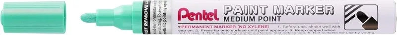 Pennarello Pentel - Punta media 45 mm - Permanente su tutte le superfici - Resistente alla luce e all'acqua - Corpo in alluminio - Colore verde perla