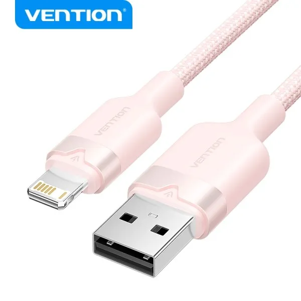 Cavo di ricarica USB-A/Lightning Vention - Alluminio e cotone intrecciato - Trasferimento 480 Mbps - Alimentazione 24 A - Rosa