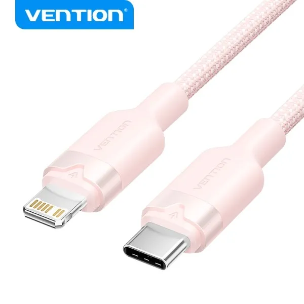 Cavo di ricarica USB-C/Lightning Vention - Alluminio intrecciato - 480 Mbps - 3 A - 27 W Max - Rosa