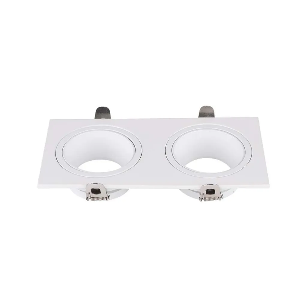 V-TAC Portafaretto LED Doppio da Incasso Rettangolare 2*GU10 in Policarbonato e Ferro Colore Bianco