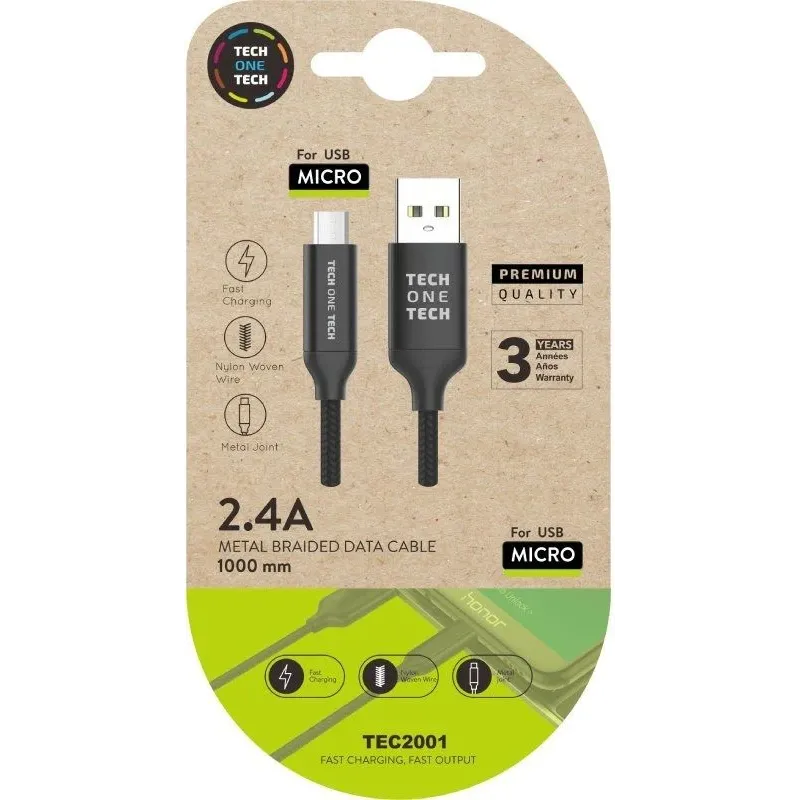 Cavo TechOneTech USB-A maschio a Micro-USB maschio 1 m - Nylon intrecciato rivestito