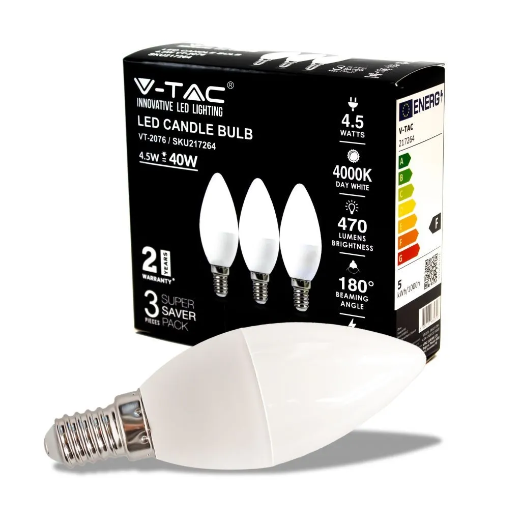 V-TAC Lampadina LED E14 45W Candela 4000K (Box 3 Pezzi)