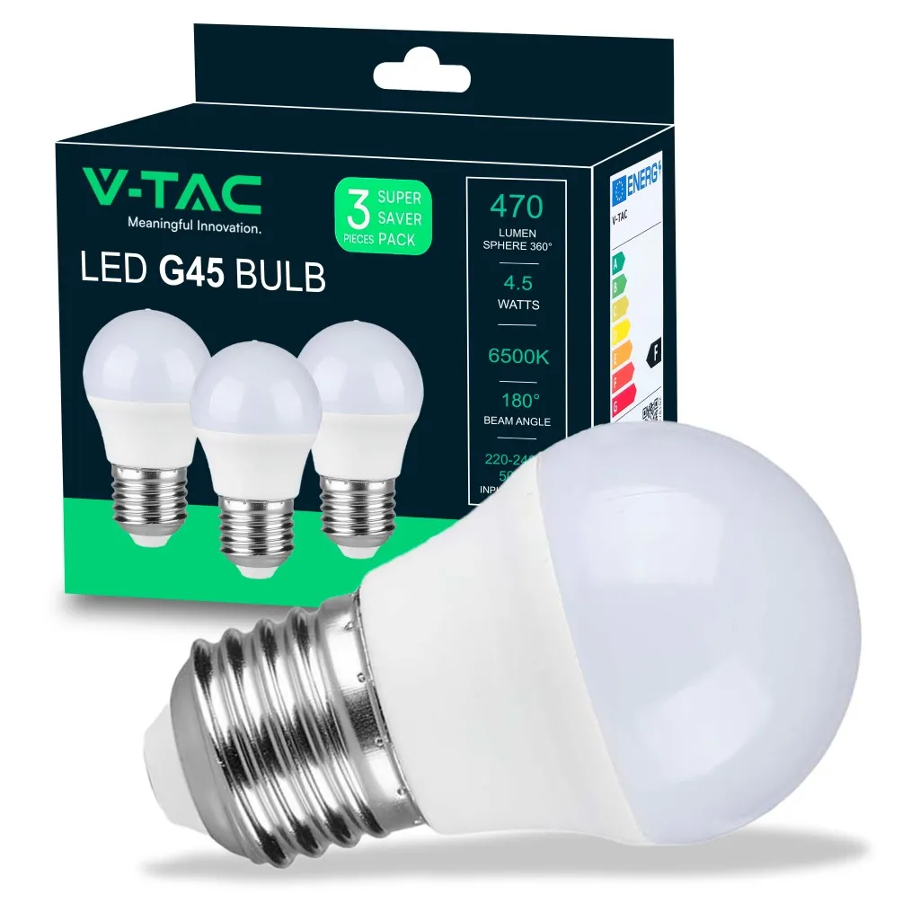 V-TAC Lampadina LED E27 45W G45 6500K (Box 3 pezzi)