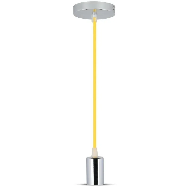 V-TAC Lampadario LED a Cilindro in Metallo con Portalampada E27 (Max 60W) Colore Cromato e Cavo Giallo
