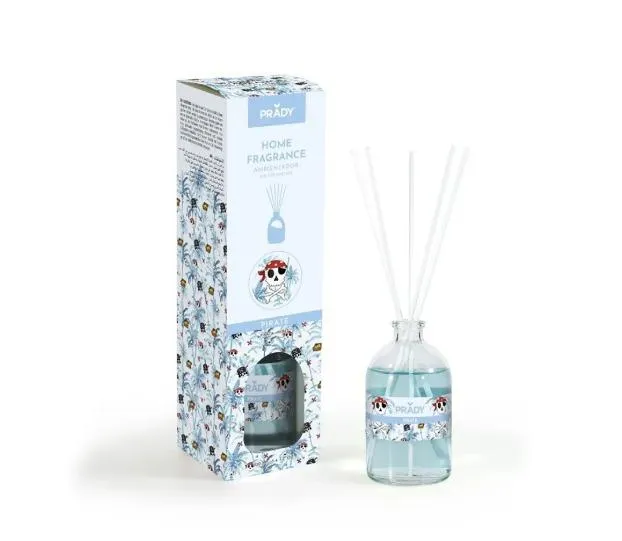 Deodorante per ambienti Prady Pirate Mikado - Flacone in vetro da 100 ml e bastoncini diffusori