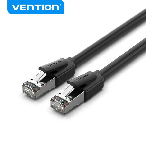 Cavo Ethernet Vention Cat8 - Velocità 40 Gbps - Larghezza di banda 2000 MHz - Bassa latenza - Connettori nichelati - Nero