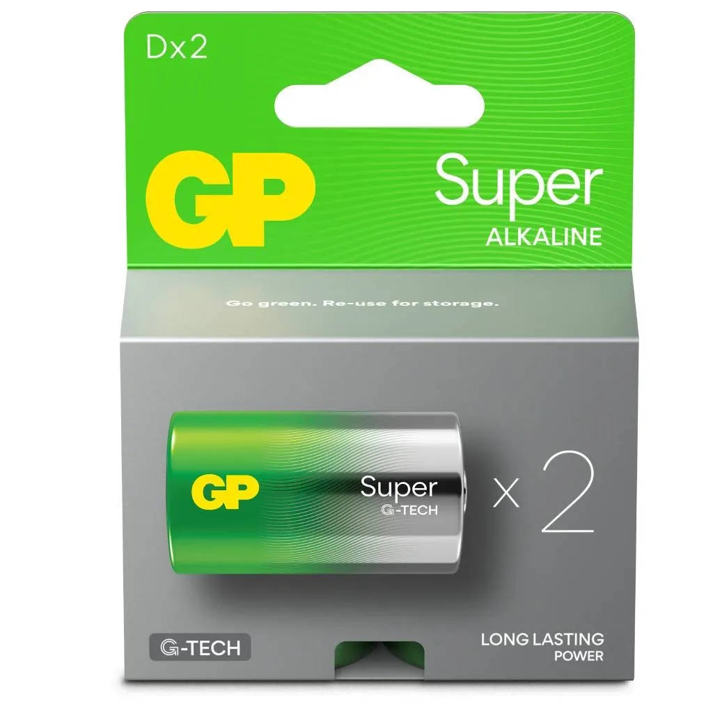GP Battery Batteria Super Alcalina 15V Torcia D / 13A-U2 / LR20 (Confezione 2 Pezzi)