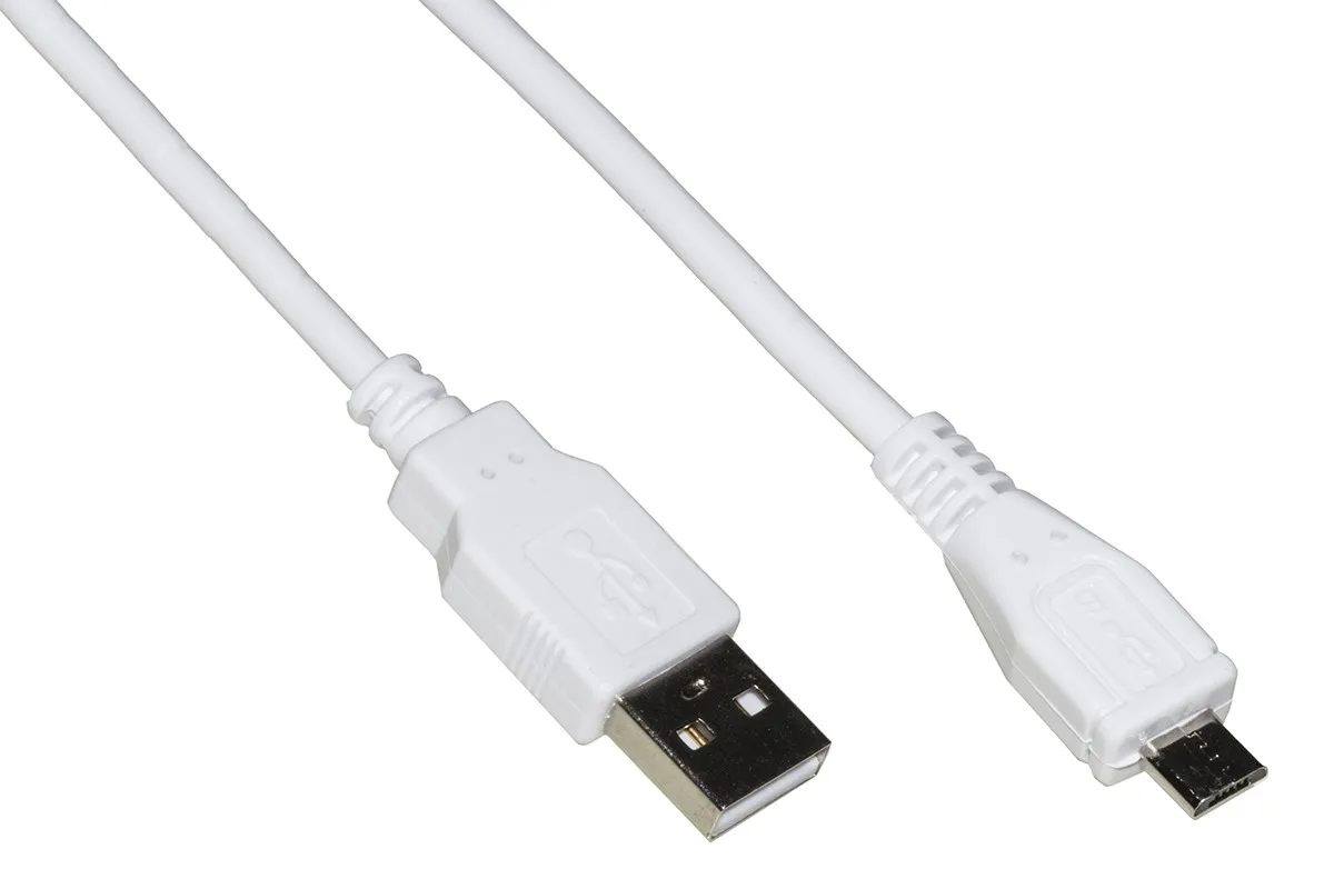Cavo Micro Usb 2.0 Bianco Mt 2 In Rame Per Ricarica Veloce E Scambio Dati