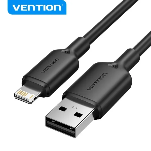 Cavo Lightning USB 2.0 Vention - Trasmissione 480 Mbps - Uscita 24 A - Conduttore in bronzo stagnato - Colore nero