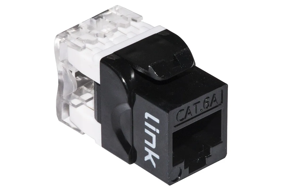 Presa Rete Keystone Jack Rj45 Categoria 6A Utp Colore Nero 180° Contatti Dorati 50 Micron