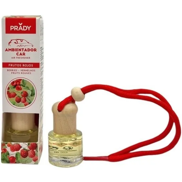 Deodorante per auto Prady ai frutti rossi - Flacone in vetro da 6 ml e cordino per specchietto retrovisore
