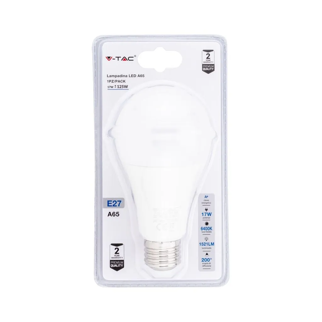 V-TAC Lampadina LED E27 17W A65 6400K (Blister 1 Pezzo)
