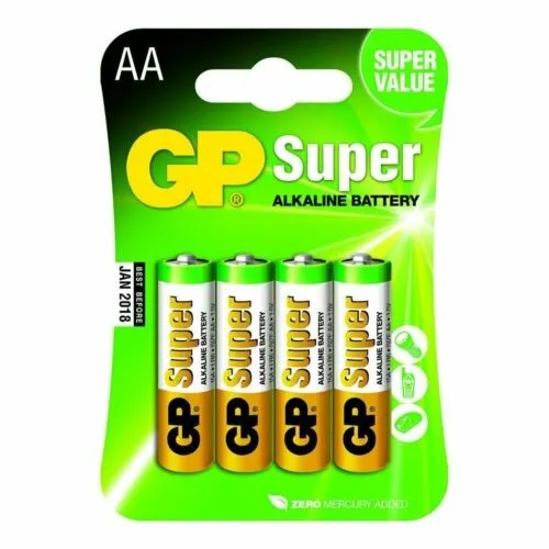 GP Confezione da 4 Batterie Super Alcaline LR06 AA 1.5V