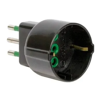 Adattatore Presa Tedesca Bipolare E Spina Italiana Elettrica Tripolare 10A Nero