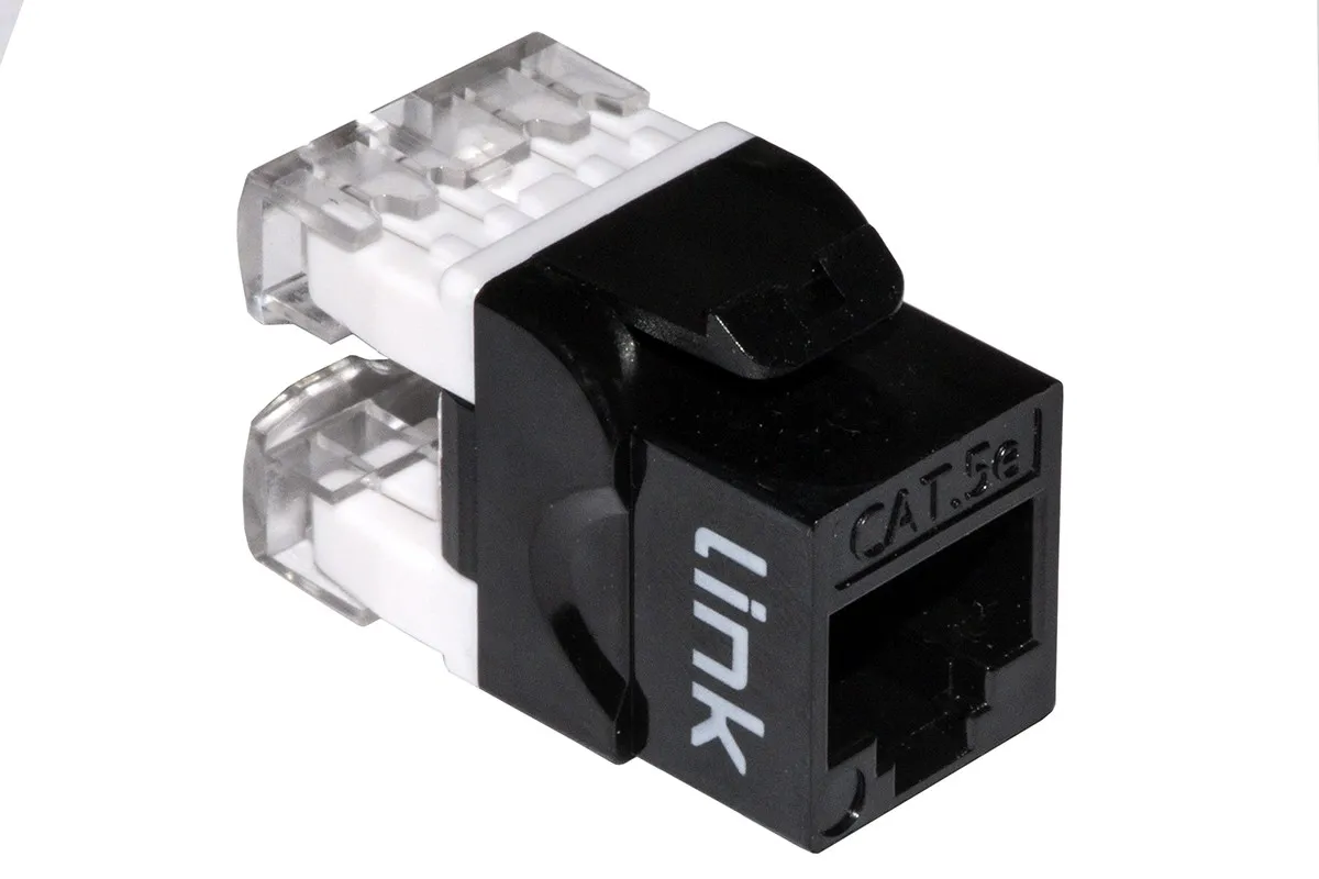 Presa Rete Keystone Jack Rj45 Categoria 5E Utp Colore Nero 180° Contatti Dorati 50 Micron