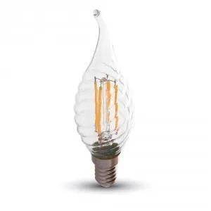 V-TAC VT-1995 Lampadina LED E14 4W Candela fiamma Twist filamento - Bianco freddo 6000K - SKU 4432