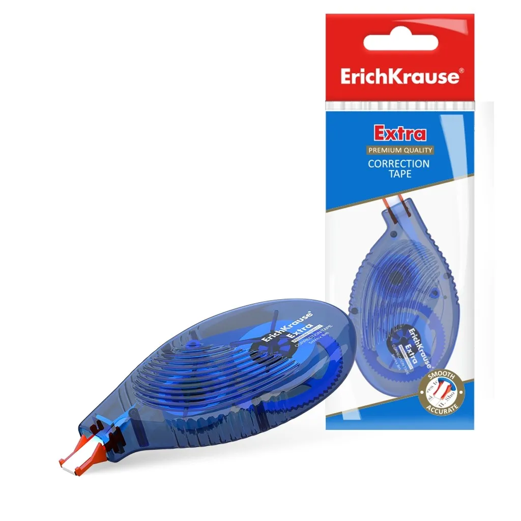 Nastro correttore Erichkrause Extra - 5mm x 8m - Ideale per correzioni rapide e sicure - Compatibile con qualsiasi tipo di inchiostro e colore - Asciugatura immediata - Permette di scrivere sulla correzione - Colore bianco