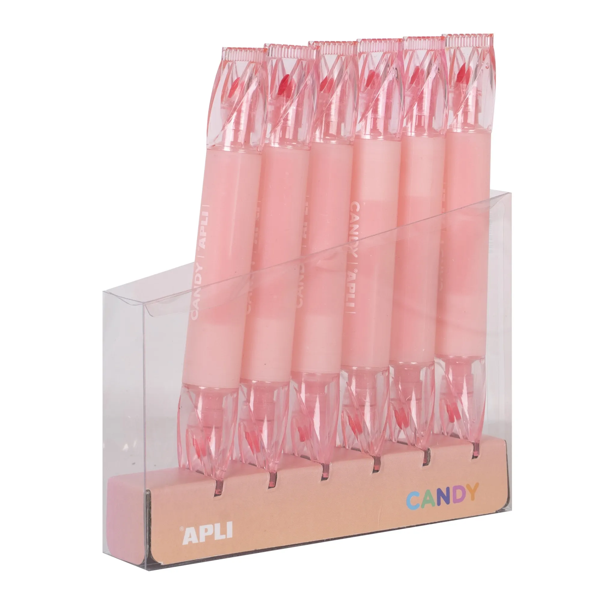 Apli Evidenziatori Rosa Caramello - Doppia Punta: Piatta da 5 mm e Rotonda da 2 mm - Confezione da 6 ricariche - Ideale per Agende Quaderni e Calendari