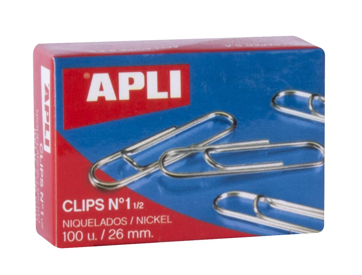 Filo Apli Clips N. 1½ (26mm) - Finitura Nichel Brillante - Elevata Resistenza all'Ossidazione - Scatola con 100 Clip