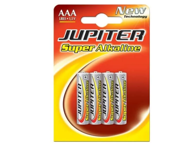 Jupiter Confezione da 4 Batterie Alcaline AAA LR03 - Alta Tecnologia - Affidabilità - Alte Prestazioni - Massime Prestazioni