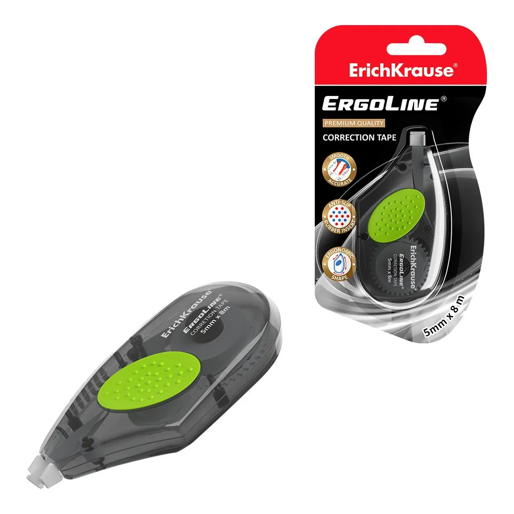 Nastro correttore Erichkrause Ergoline - Forma ergonomica con inserto in gomma antiscivolo - Ideale per correzioni rapide e sicure - Asciugatura immediata - Colore bianco