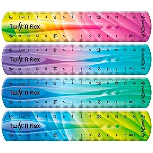 Righello flessibile Maped Twist'n Flex da 20 cm - Infrangibile - Doppia graduazione - Colori casuali Blu Rosa e Verde