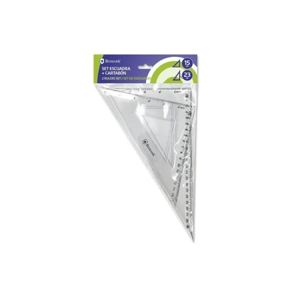 Squadra Bismark da 15 cm e squadra da 23 cm - In plastica - Ideale per la scuola - Trasparente