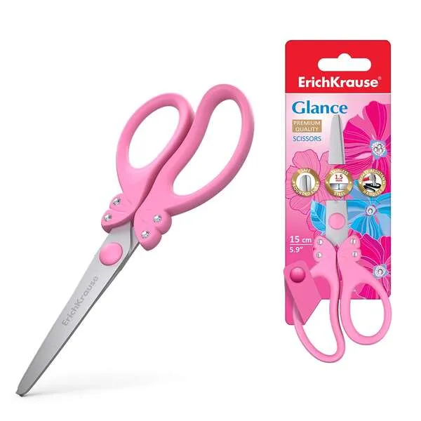 Forbici Erichkrause Glance con lame in acciaio inossidabile da 15 cm - Estremità arrotondate - Manici ergonomici - Colori casuali rosa e viola