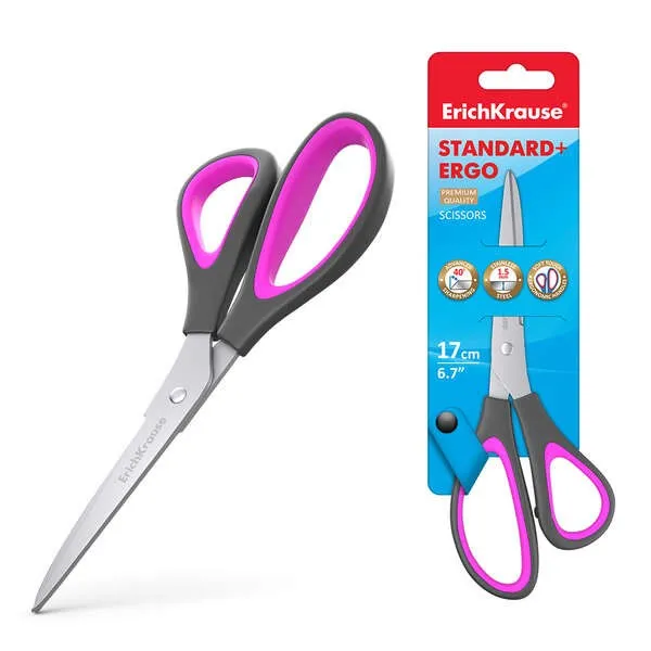 Forbici Erichkrause Standard+ Ergo - Lame in acciaio inossidabile - Doppia affilatura avanzata - Resistente alla corrosione - Manici ergonomici - Colori assortiti