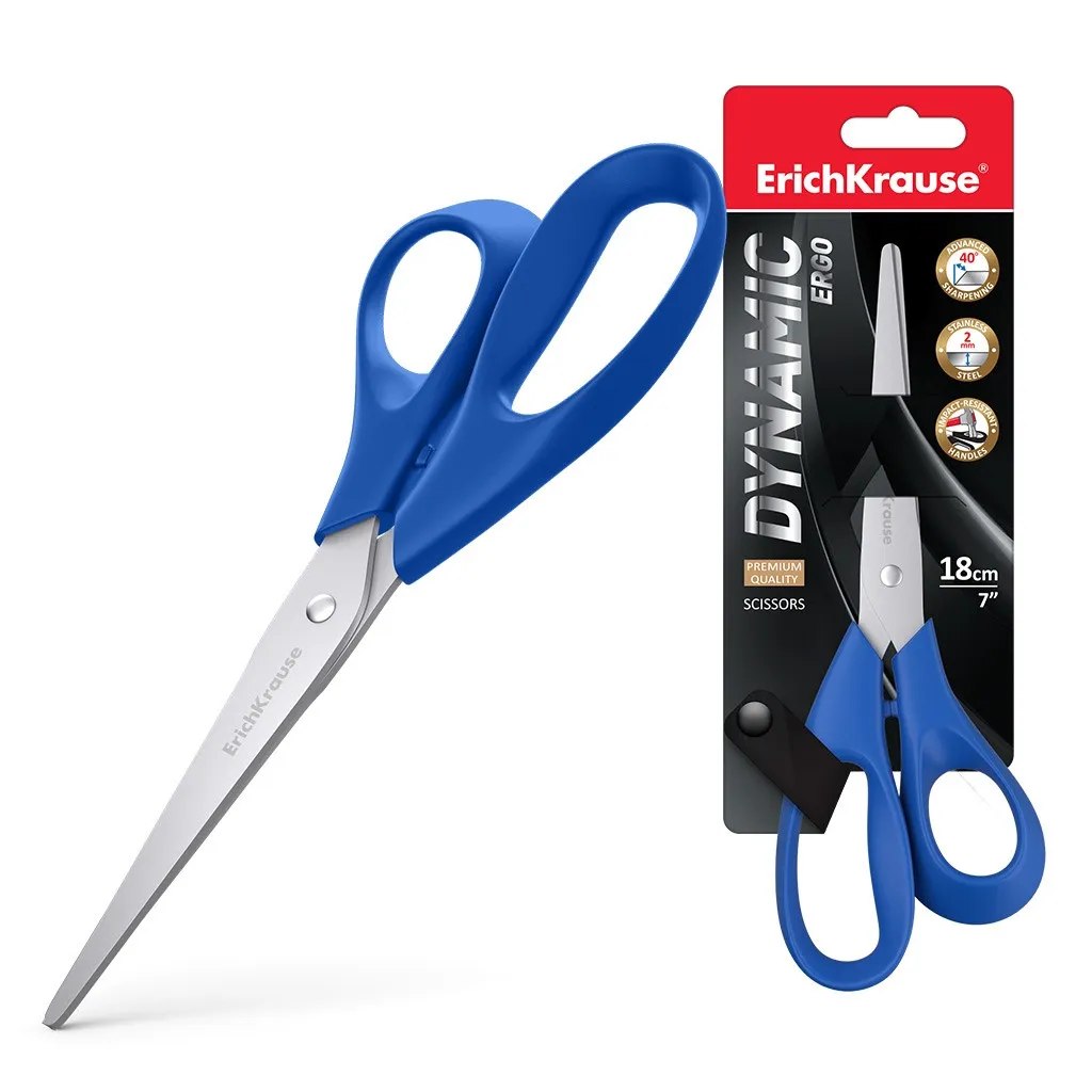 Forbici dinamiche Erichkrause - Lame in acciaio inossidabile - Doppia affilatura avanzata - Resistente alla corrosione - Manici ergonomici - Colori assortiti