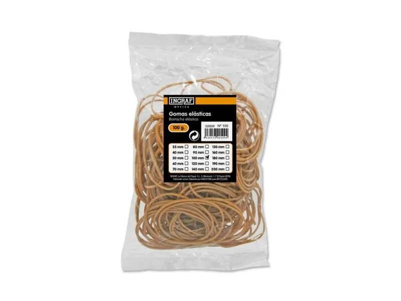 Ingraf 100gr Sacchetto Elastici 100mm - Alta Qualità - 70% Gomma - Grande Resistenza ed Elasticità - Colore Marrone