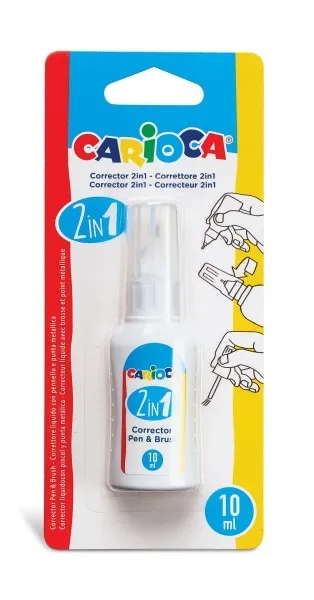 Carioca Pen & Brush Corrector 2 in 1 - Penna e Pennello - Pennello in Nylon Morbido e Preciso - Punta di Precisione in Metallo - Asciugatura Rapida - Colore Bianco