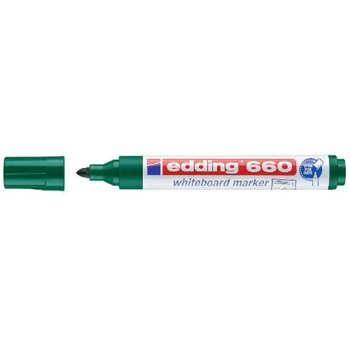 Pennarello per lavagna bianca Edding 660 - Punta tonda - Linea tra 15 e 3 mm. - Inchiostro pigmentato - Ricaricabile - Cancellabile a secco - Colore verde