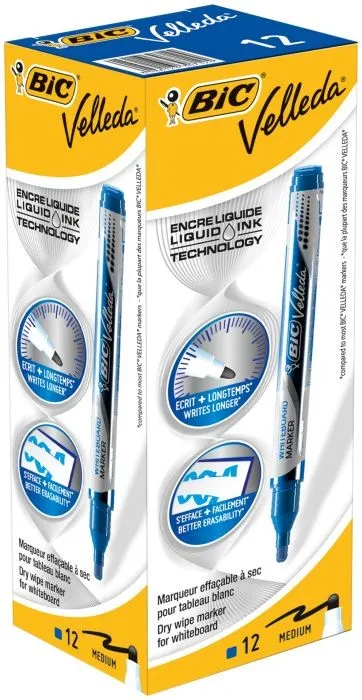 Pennarello Bic Velleda Tank Whiteboard - Linea 23 mm - Punta ogivale - Inchiostro a base alcolica - Cancellabilità ottimale - Colore blu