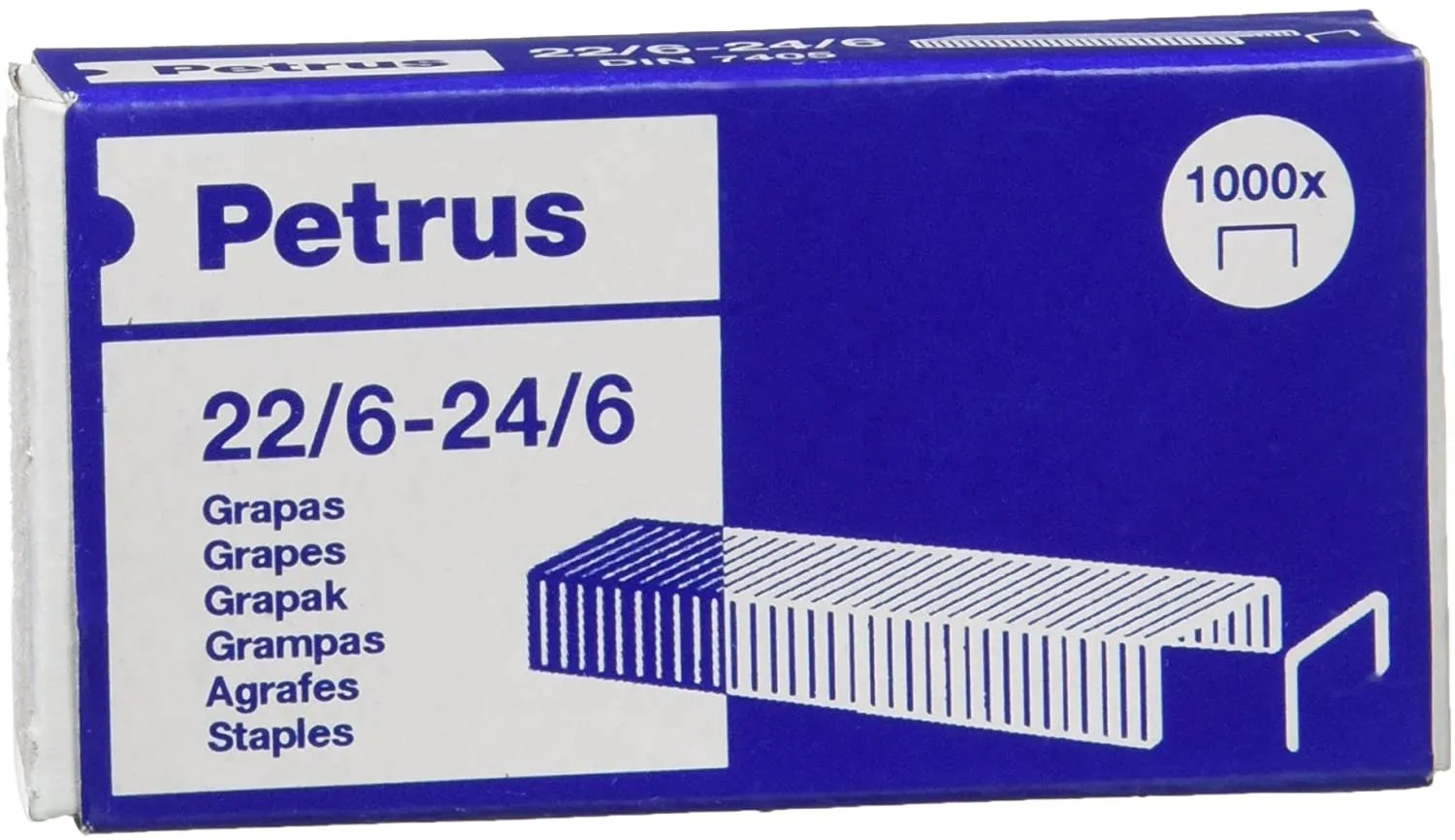 Petrus Staples 22/6 zincato - Fino a 30 fogli - Scatola da 1000 punti metallici - Pin da 6 mm