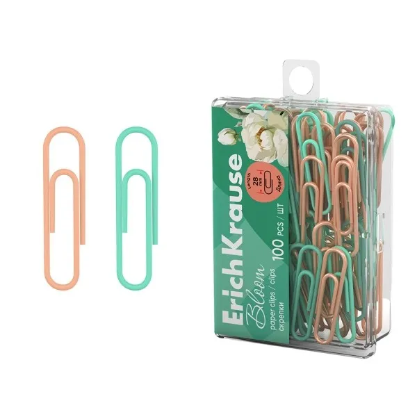 ErichKrause Pastel Bloom Confezione da 100 clip rivestite - 28 mm - Scatola di plastica - Colori assortiti