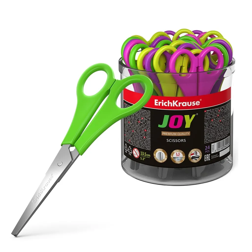 Forbici Erichkrause Joy - Lame in acciaio inossidabile di alta qualità - Estremità arrotondate sicure - Resistenti alla corrosione - Manici in plastica resistenti agli urti - Colore nero