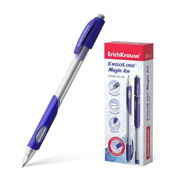 Penna gel cancellabile Erichkrause Ergoline Magic Ice - Punta da 05 mm - Inchiostro gel ad asciugatura rapida - Corpo semitrasparente - Blu
