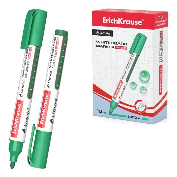 Pennarello per lavagna bianca Erichkrause Liquid LW-600 - Inchiostro liquido a base alcolica - Punta a proiettile - Tratto da 25 mm - Verde